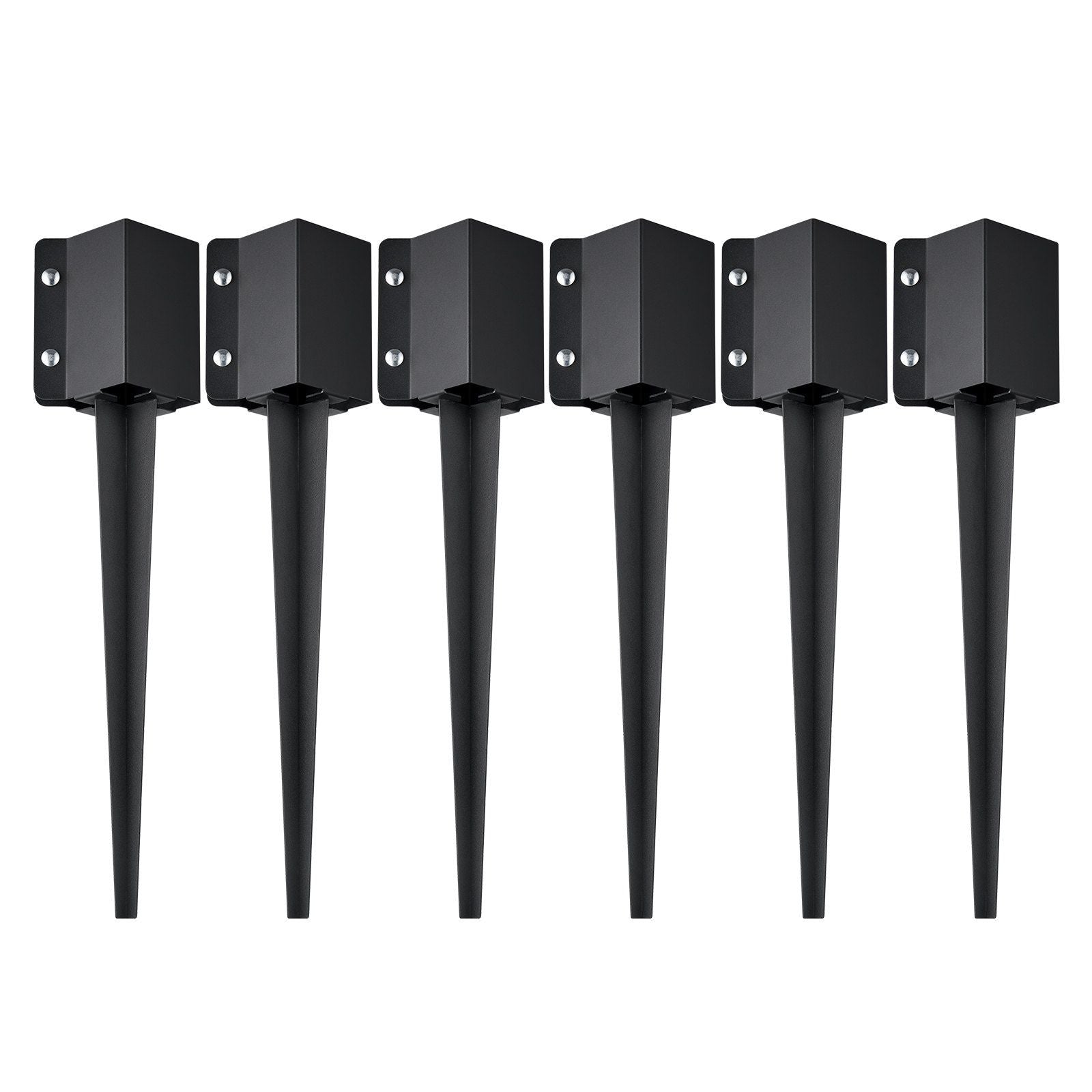 Fence Post Anchor Ground Spike, 6 Pack 24 x 4 x 4 Inches Outer Diameter (Inner Diameter 3.5 x3.5 Inches), Metal Black Powder Coated Post Stake Ground, for Mailbox Deck Garden Railing