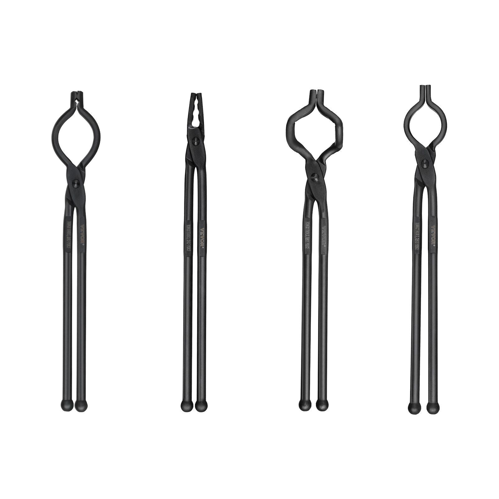 Blacksmith Tongs, 18' 4 PCS, V-Bit Bolt Tongs, Wolf Jaw Tongs, Z V-Bit Tongs and Gripping Tongs, Carbon Steel Forge Tongs with A3 Steel Rivets, for Beginner and Seasoned Blacksmiths, Bladesmiths