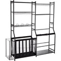 Golf Storage Garage Organizer, 2 Golf Bag Storage Stand Holder and Other Sports Equipment Storage Rack, Outdoor Steel Ball Cart, Sports Gear and Toys Storage Shelves with Baskets & Hooks, Black