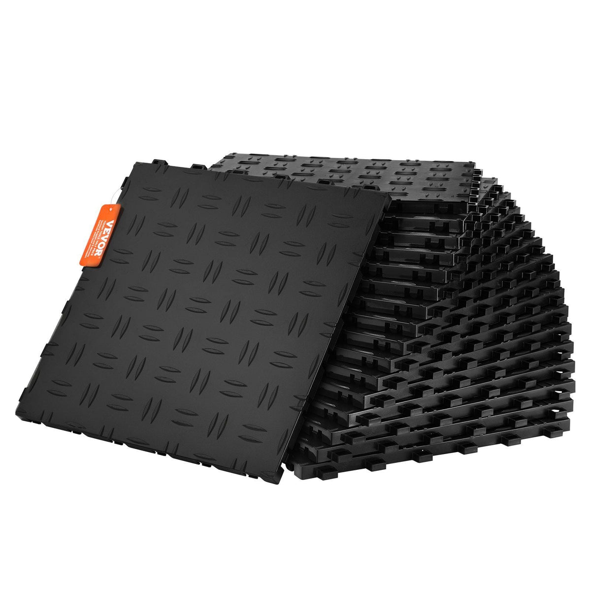 Garage Tiles Interlocking, 12 x 12 x 0.53 inch 50 Pack Garage Floor Covering Tiles, Non-Slip Double-Sided Texture Garage Flooring Tiles, for Garages, Basements, Repair Shops, Black