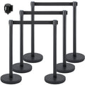 Crowd Control Stanchion, Set of 6 Pieces Stanchion Set, Stanchion Set with 6.6 ft/2 m Black Retractable Belt, Black Crowd Control Barrier w/Concrete and Metal Base - Easy Connect Assembly