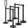 Crowd Control Stanchions, 6-Pack Crowd Control Barriers, Carbon Steel Baking Painted Stanchion Queue Post with Sign Holder & 3PCS 6.5FT Retractable Belt, Belt Barrier Line Divider, Easy Assembly