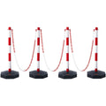Adjustable Traffic Delineator Post Cones, 4 Pack, Traffic Safety Delineator Barrier with Fillable Base 8FT Chain, for Traffic Control Warning Parking Lot Construction Caution Roads, Red & White