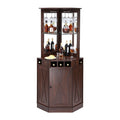 Corner Industrial Bar Cabinet, Wine Table for Liquor & Glasses, Sideboard Buffet Cabinet with Glass Holder, Freestanding Farmhouse Wood Coffee Bar Cabinet for Living Room, Home Bar, Black Walnut
