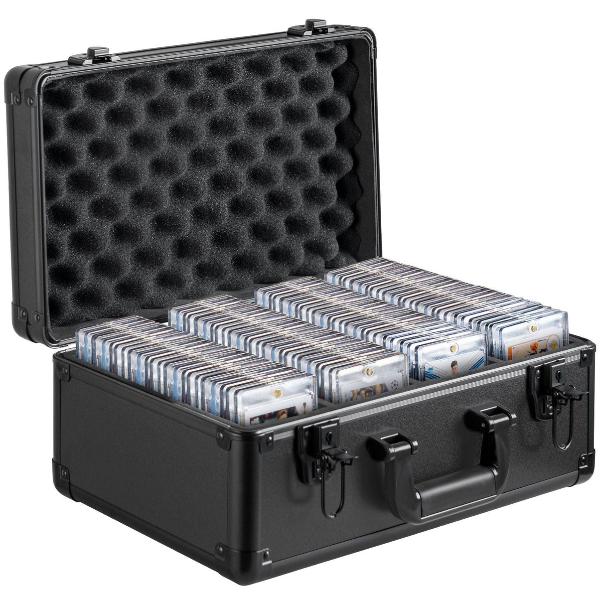 Graded Card Storage Box, 4 Slots, Graded Sports Cards Holder Carrying Case with Key Lock Foam Dividers, for 96 PSA Graded Cards 68 BGS Cards 76 SGC Cards 348 Top Loaders or 999+ Loose Cards