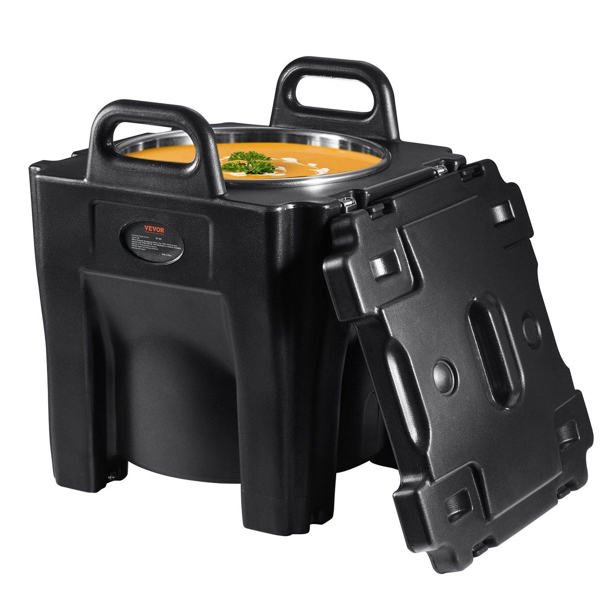 Insulated Food Carrier, 32Qt Capacity, Stackable Catering Hot Box w/Stainless Steel Barrel, Top Load LLDPE Food Warmer w/Integral Handles Buckles Stationary , for Restaurant Canteen, Black