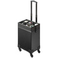 5 in 1 Professional Makeup Train Case Aluminum Cosmetic Case, Rolling Makeup Case Extra Large Trolley Makeup Travel Organizer, with 360° Swivel Wheels & Adjustable Pull Rod, Black