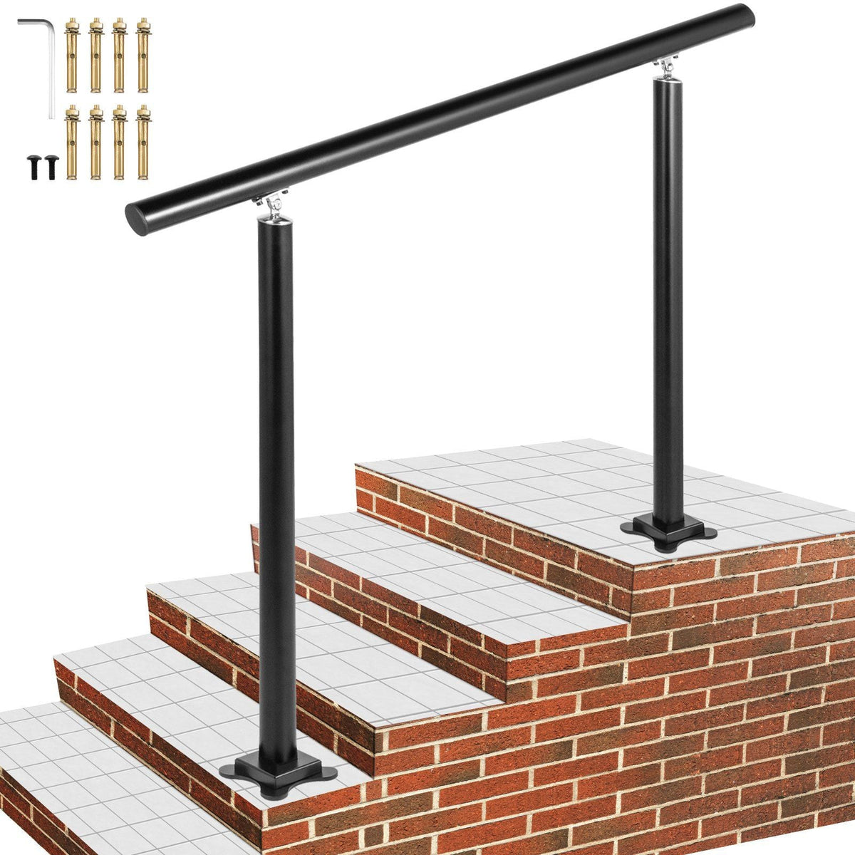 Outdoor Stair Railing Kit, 4 FT Handrails 1-4 Steps, Adjustable Angle Black Aluminum Stair Hand Rail for The Elderly, Handrails for Outdoor Steps