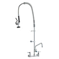 Commercial Faucet with Pre-Rinse Sprayer, 44" Height, 8" Center, 12" Swing Spout, Wall Mount Kitchen Sink Faucet, Brass Constructed Device with Pull Down Spray, for 1/2/3 Compartment Sink