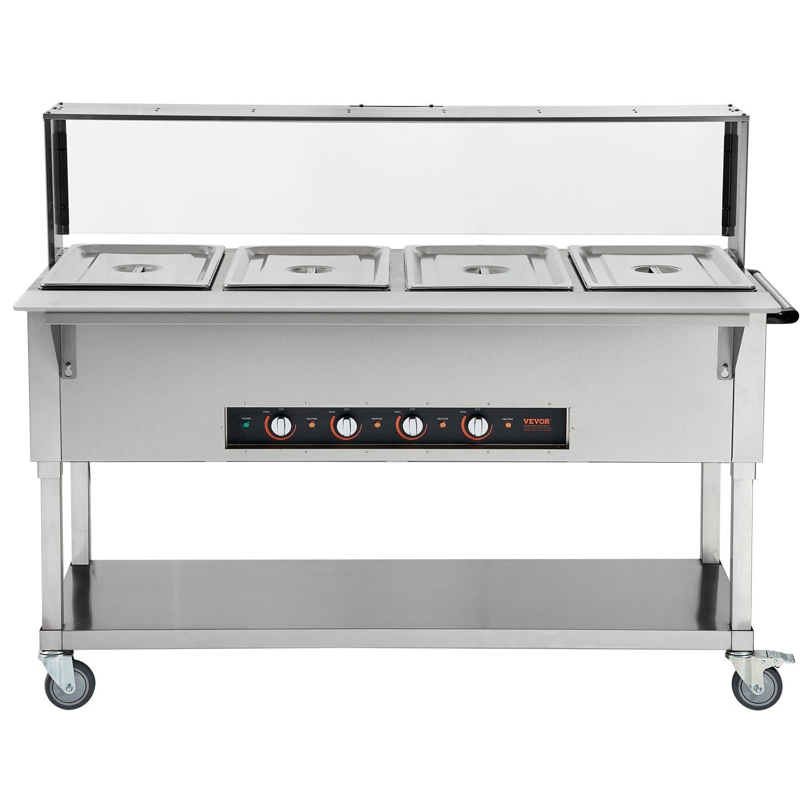 4-Pan Commercial Food Warmer, 4 x 20.6QT Electric Steam Table, 2000W Professional Buffet Catering Food Warmer with Acrylic Sneeze Guard, Food Grade Stainless Steel Server for Party Restaurant