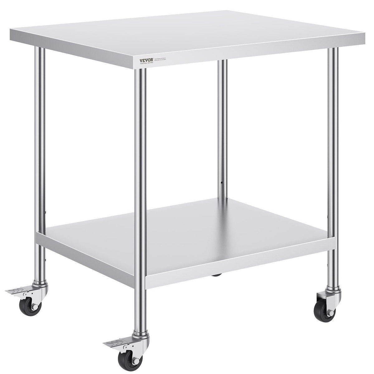 Stainless Steel Work Table 30 x 36 x 38 Inch, with 4 Wheels, 3 Adjustable Height Levels, Heavy Duty Food Prep Worktable for Commercial Kitchen Restaurant, Silver