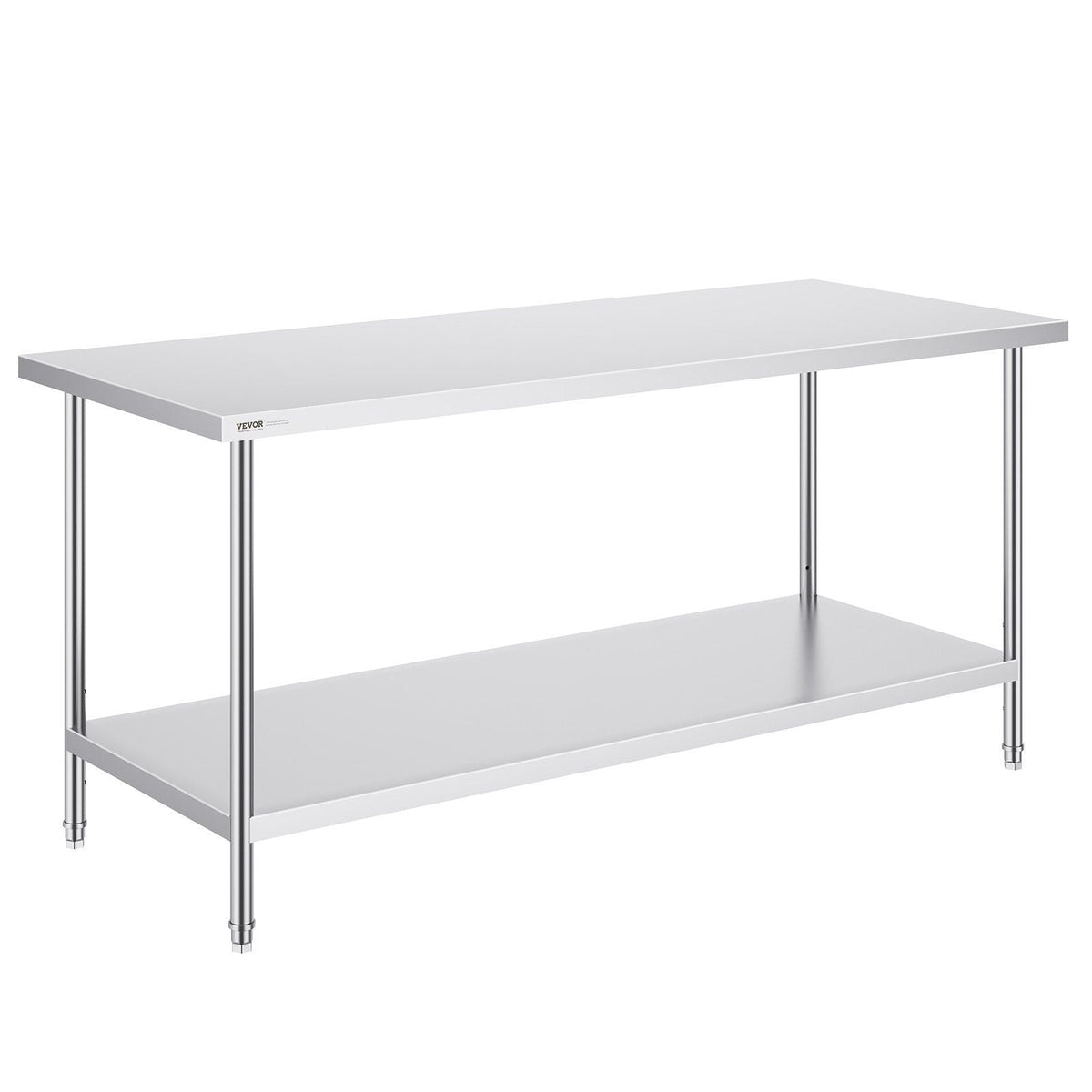 Stainless Steel Prep Table, 30 x 72 x 34 Inch, Heavy Duty Metal Worktable with 3 Adjustable Height Levels, Commercial Workstation for Kitchen Garage Restaurant Backyard