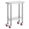 Stainless Steel Work Table with Wheels 24 x 12 x 32 Inch Prep Table with 4 Casters Heavy Duty Work Table for Commercial Kitchen Restaurant Business