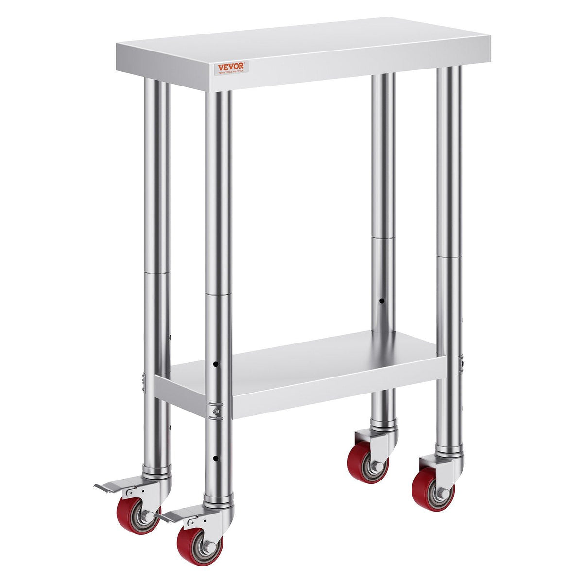 Stainless Steel Work Table with Wheels 24 x 12 x 32 Inch Prep Table with 4 Casters Heavy Duty Work Table for Commercial Kitchen Restaurant Business