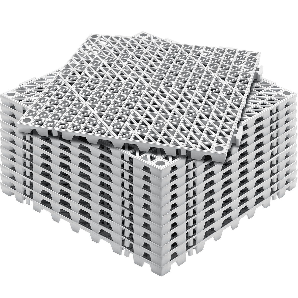 Modular Interlocking Cushion, 12 Pack 12" x 12" Splicing Drainage Mats, PVC Interlocking Drainage Floor Tiles, Non-Slip Drainage Holes for Restroom, Bathroom, Kitchen, Pool, Wet Areas, Gray