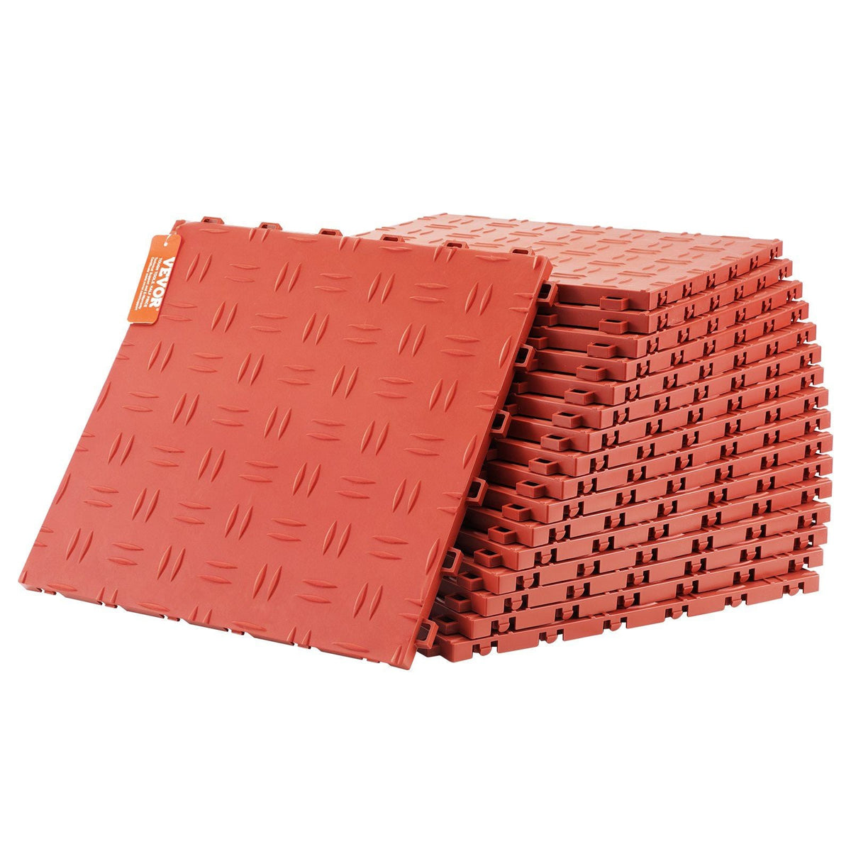 Garage Tiles Interlocking, 12 x 12 x 0.53 inch 50 Pack Garage Floor Covering Tiles, Non-Slip Double-Sided Texture Garage Flooring Tiles, for Garages, Basements, Repair Shops, Red