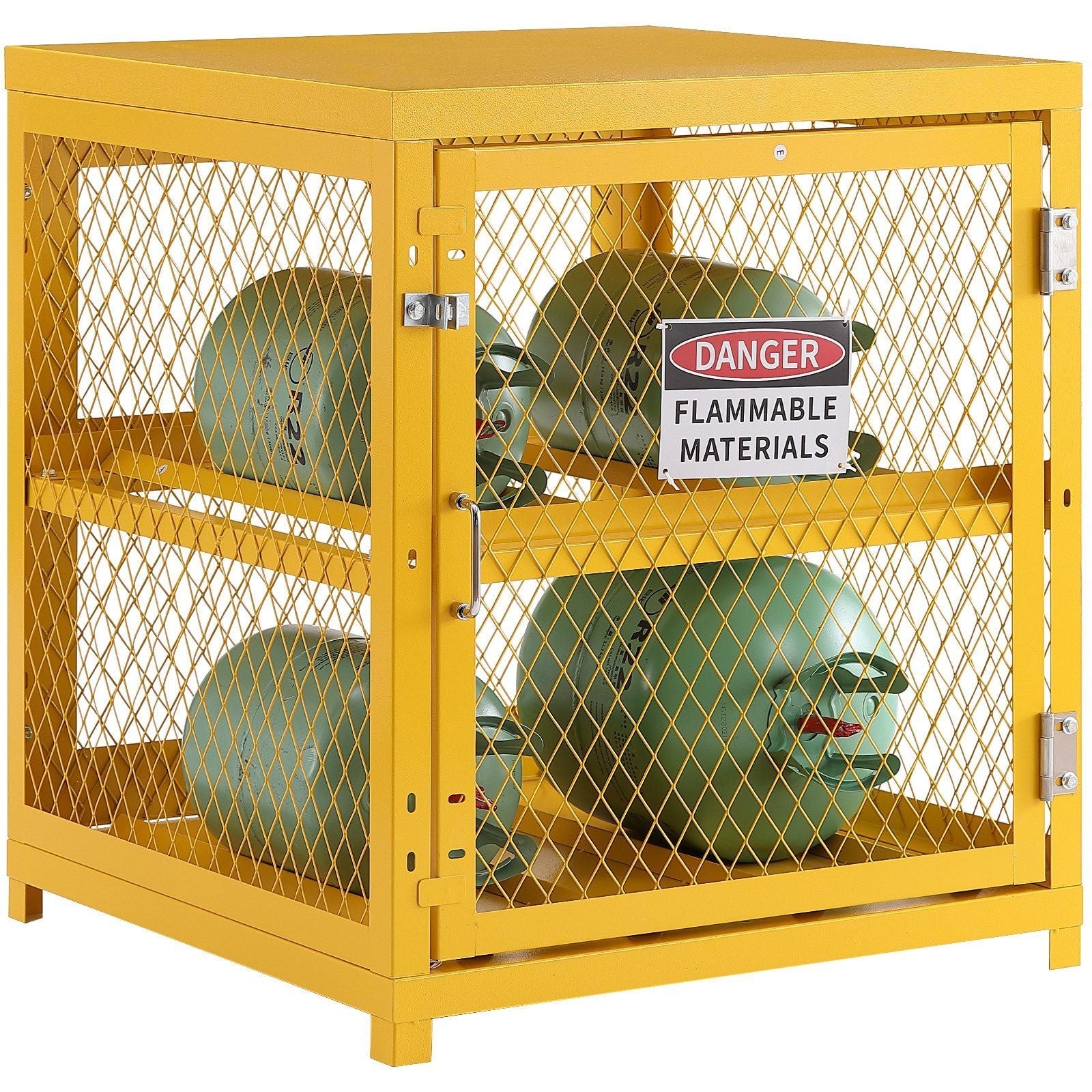 Horizontal Cylinder Storage Cabinet, 4 x 33 lbs Cylinder Capacity, 31.02x30.04x35 inch Propane Storage Cage, Gas Cylinder Cabinet, Yellow Powder Coat Finish, for Freon, Gases, Oxygen, Nitrogen
