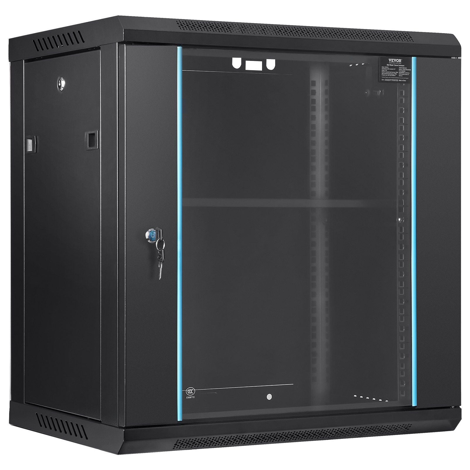 12U Wall Mount Network Server Cabinet, 15.5'' Deep, Server Rack Cabinet Enclosure, 200 lbs Max. Ground-mounted Load Capacity, with Locking Glass Door Side Panels, for IT Equipment, A/V Devices