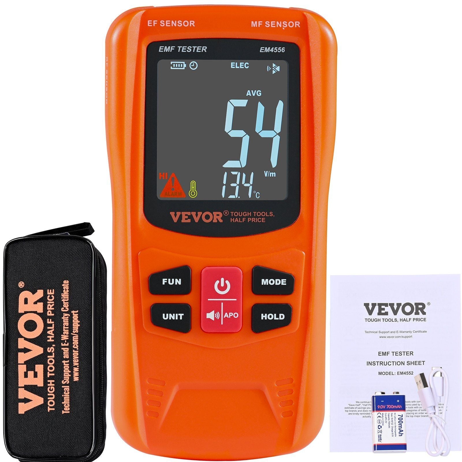 3-in-1 EMF Meter, 5Hz-6GHz, Handheld Rechargeable Electromagnetic Field Radiation Detector, Digital LCD EMF Tester for EF MF RF Home Inspections Outdoor Ghost Hunting 5G Cell Tower Temperature