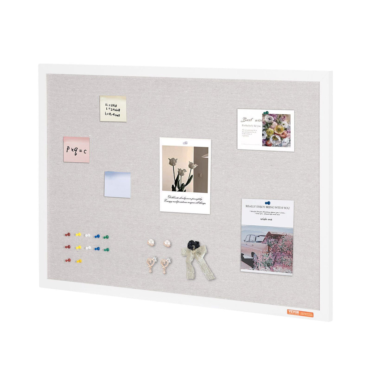 36"x24" White Cork Board with Linen Surface – Stylish Wall-Mounted Bulletin Board for Home, School, Office – Elegant & Functional Noticeboard