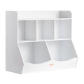 Wood Kid Storage Cubby, Toy Storage Organizer with Bookshelf, 5-Cubby Wood Toy Storage Cabinet, Children Book Toy Shelf for Kids Room, Playroom, Kindergarten, Nursery, White