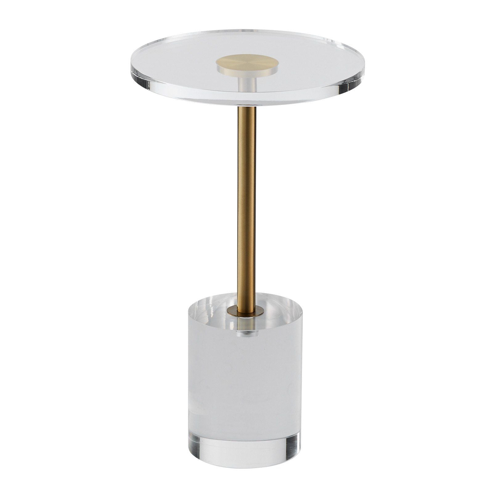 Clear Acrylic End Table, Acrylic Side Table with a Solid Base, 11.9 x 11.9 inch Round Tabletop, 21.4 inch High, for Coffee, Drink, Food, Snack used in Living Room, Bedroom, and Study
