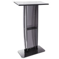 Acrylic Podium, 47" Acrylic Podium Stand with Wide Reading Surface & Storage Shelf, Floor-standing Clear Pulpits Acrylic for Church Office School, Black