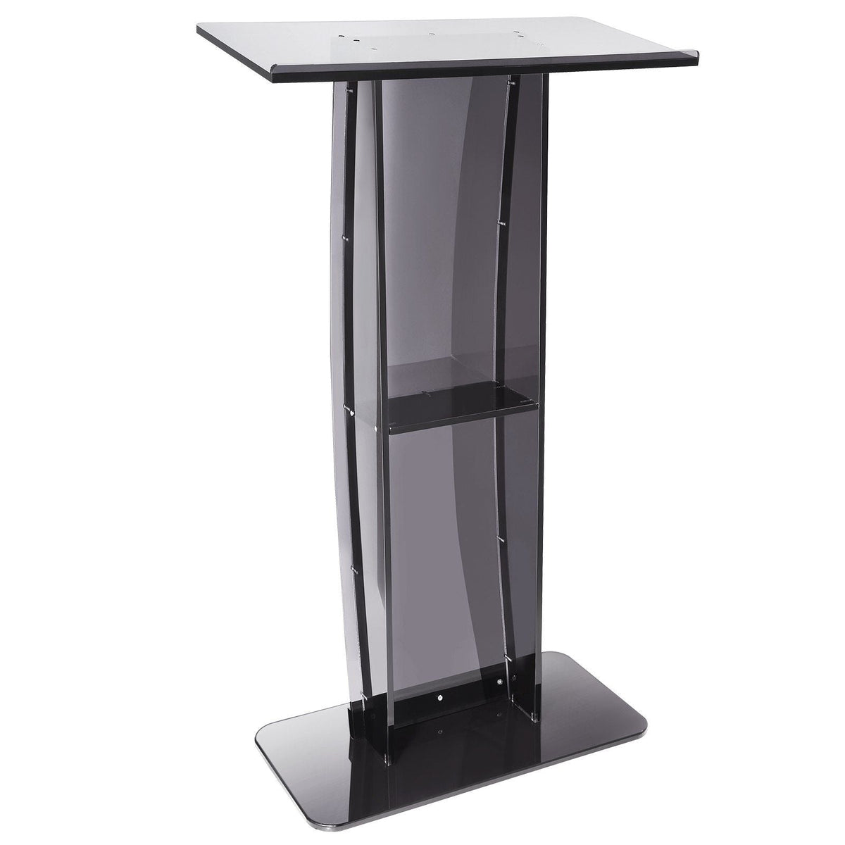 Acrylic Podium, 47" Acrylic Podium Stand with Wide Reading Surface & Storage Shelf, Floor-standing Clear Pulpits Acrylic for Church Office School, Black