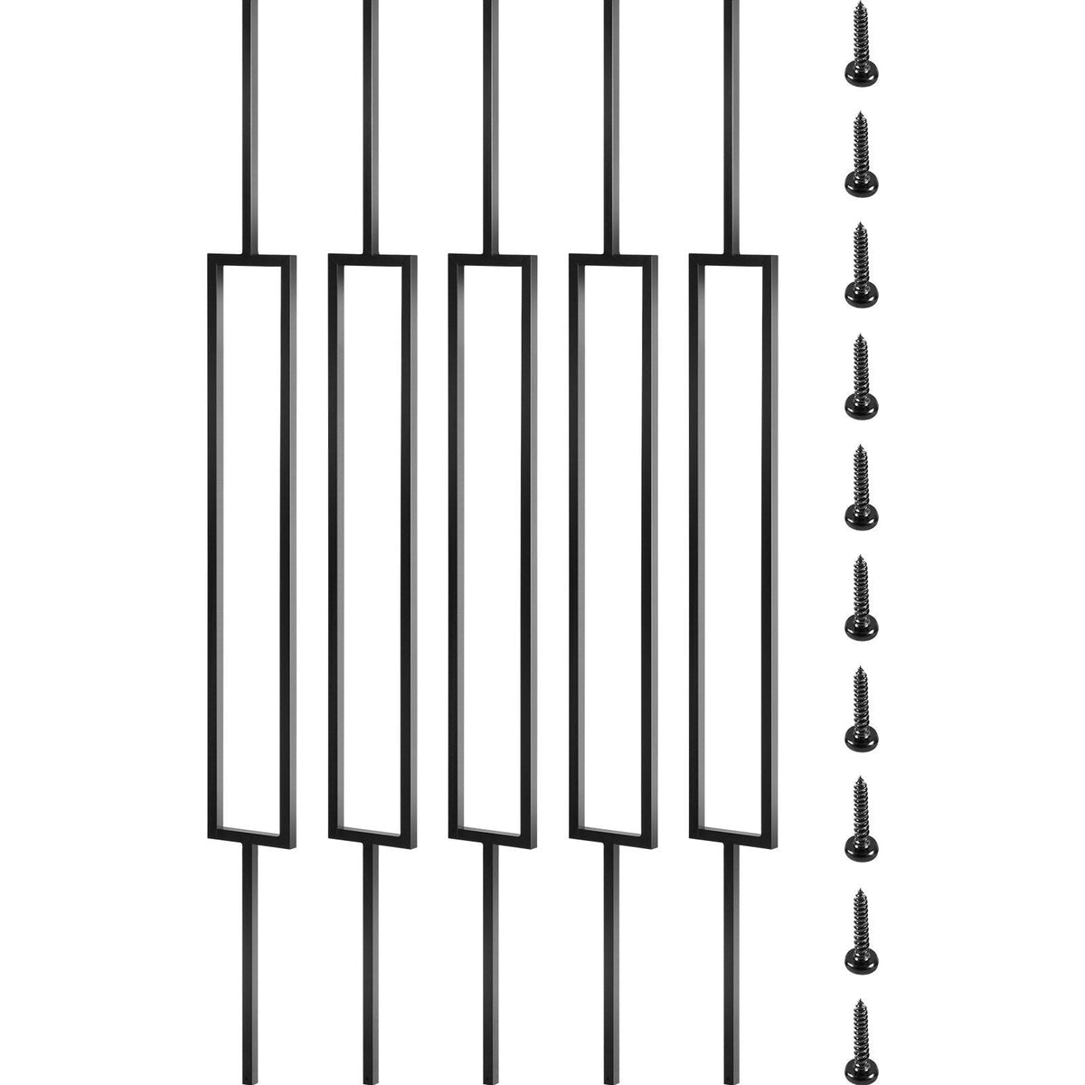 Deck Balusters, 10 Pack Metal Deck Spindles, 44"x0.5" Staircase Baluster with Screws, Iron Deck Railing for Wood and Composite Deck, Stylish Black Baluster for Outdoor Stair Deck Porch