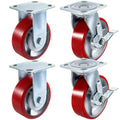 4 Pack 6 x 2 Inch Caster Wheels 2 Rigid and 2 Swivel Casters with Side Brake Polyurethane Iron Core Plate 1000LBS Capacity Per Wheel