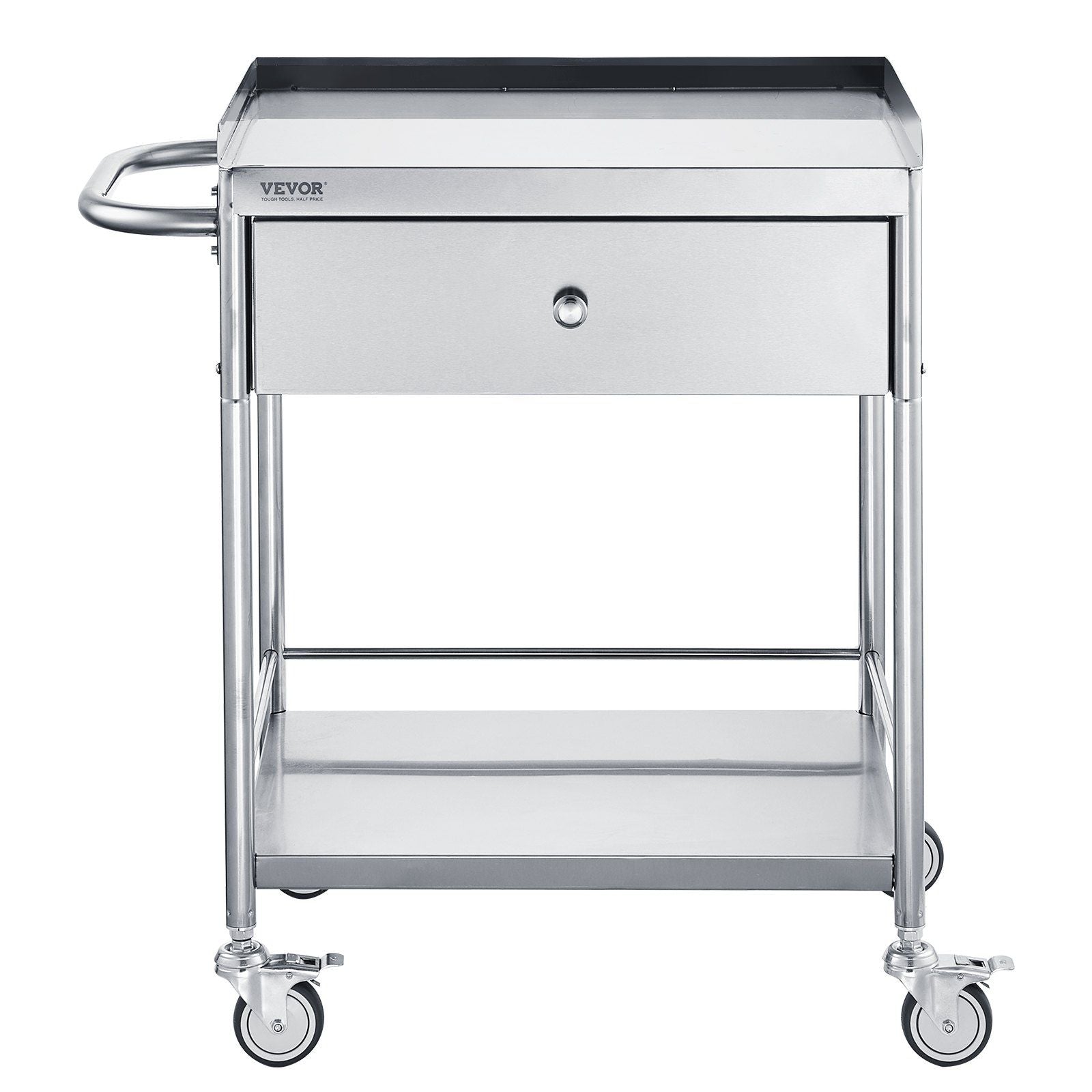 Medical Cart, 2-Layer Stainless Steel Cart 220 lbs Weight Capacity, Lab Utility Cart with 360° Silent Wheels and a Drawer for Lab, Clinic, Kitchen, Salon