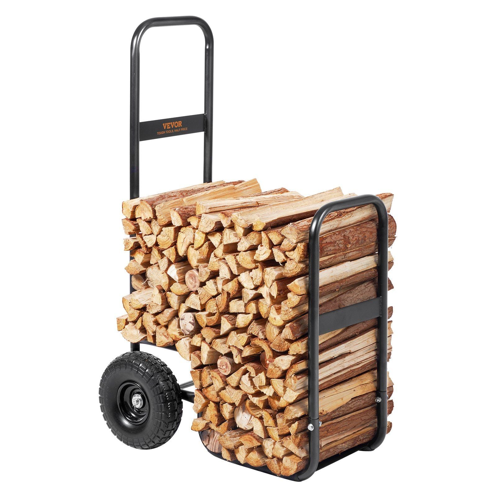 Firewood Log Cart, 250 lbs Capacity, Outdoor and Indoor Wood Rack Storage Mover with PU Wheels & Waterproof Cloth, Heavy Duty Steel Dolly Hauler, Firewood Carrier for Fireplace, Fire Pit, Black