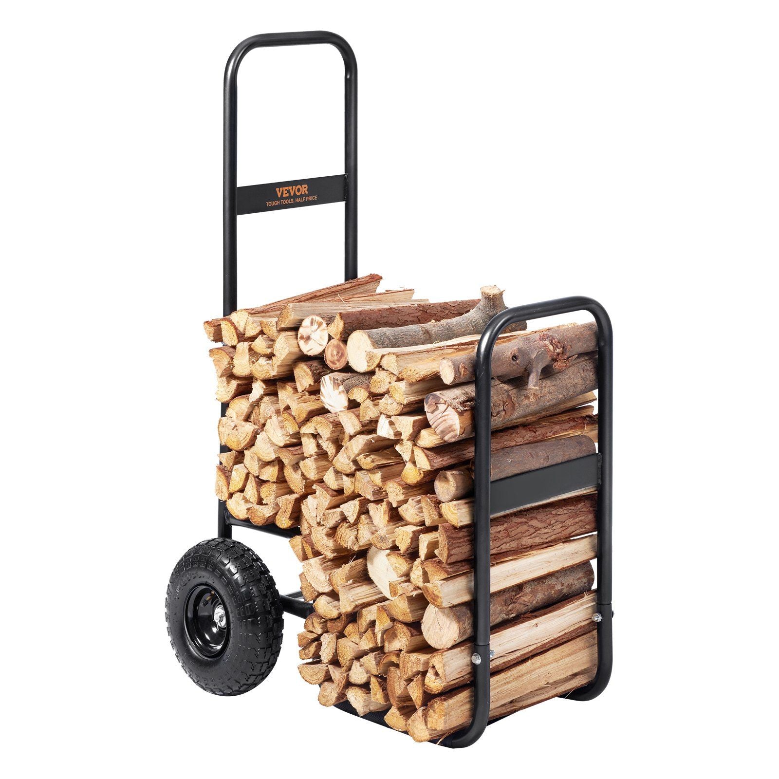Firewood Log Cart, 250 lbs Load Capacity, Outdoor and Indoor Wood Rack Storage Mover with Pneumatic Rubber Wheels, Heavy Duty Steel Dolly Hauler, Firewood Carrier for Fireplace, Fire Pit, Black