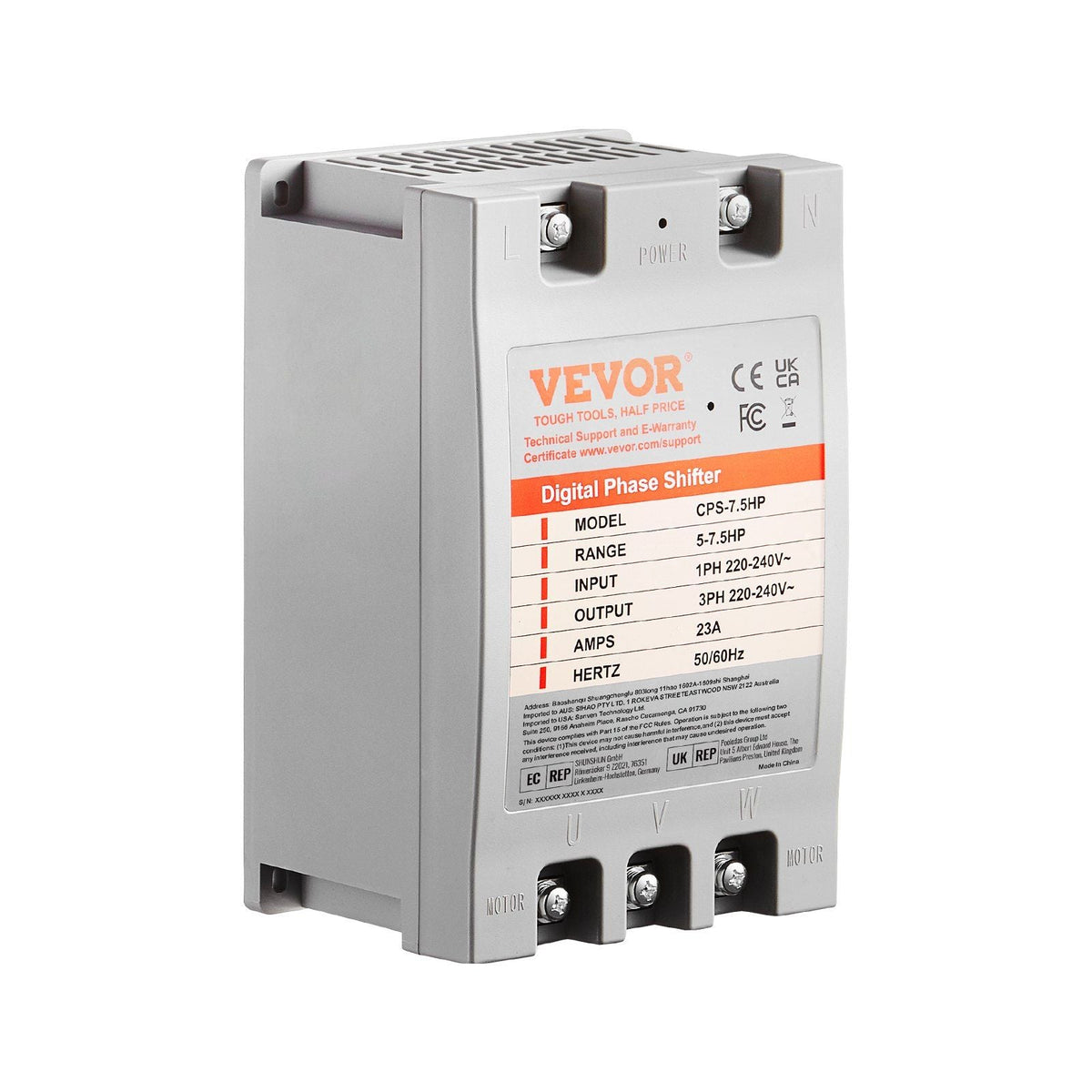 3 Phase Converter- 7.5HP 23A 220V Single Phase to 3 Phase Converter, Digital Phase Shifter for Residential & Light Commercial Use, 220V-240V Input/Output