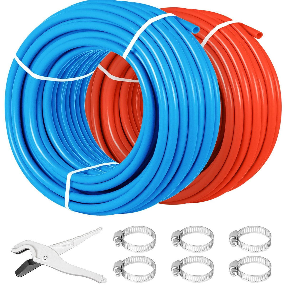 PEX Tubing Oxygen Barrier - 2 Rolls of 1/2 Inch X 300 Feet Tube Coil - EVOH PEX-B Pipe for Residential Commercial Radiant Floor Heating Pex Pipe (1/2" O2-Barrier, 2x300Ft/Red+Blue)