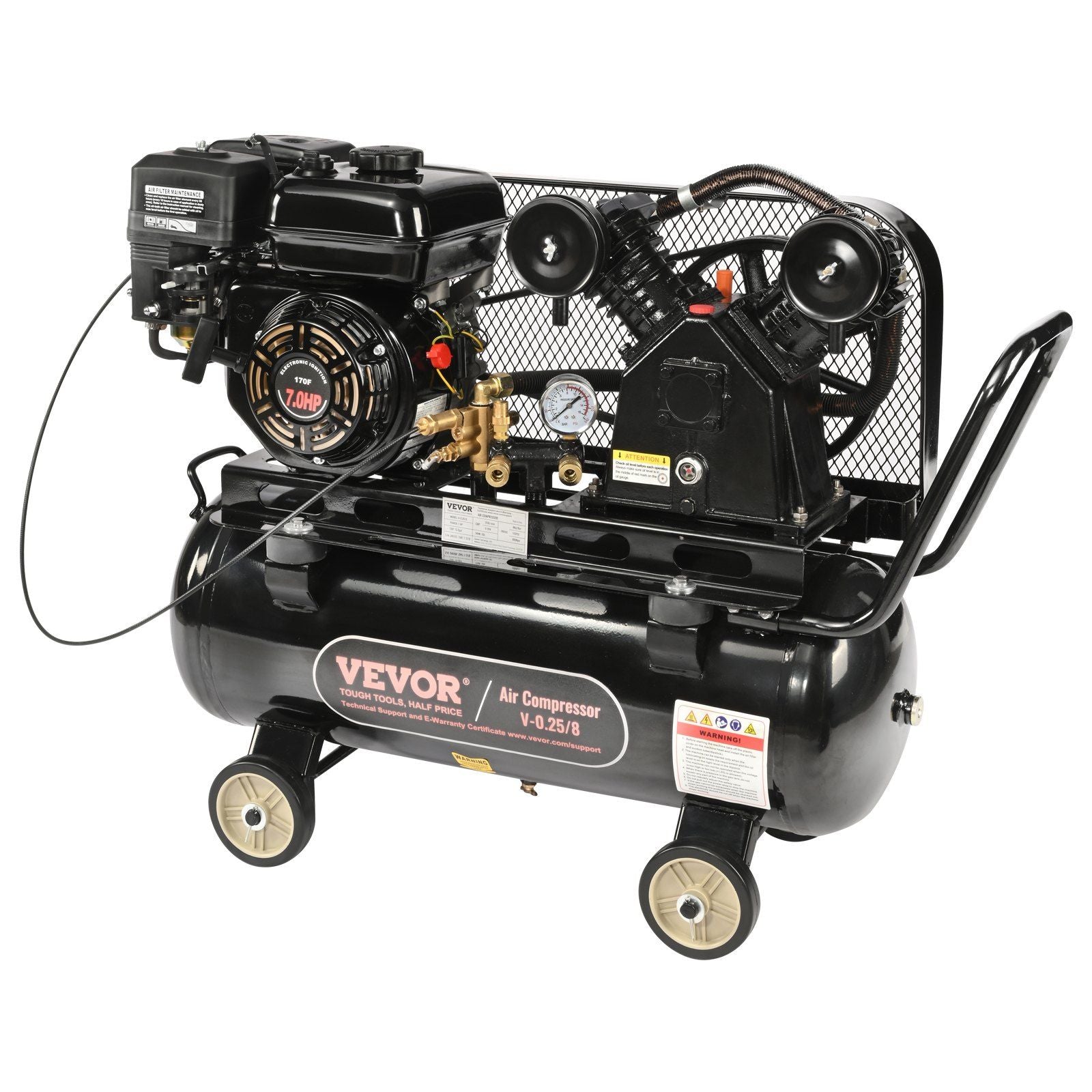 7HP Gas Powered Air Compressor, 13.2 Gallon Horizontal Air Compressor Tank, 9CFM@115PSI Gas Driven Piston Pump Air Compressed System with 115PSI Max Pressure for Construction Sites Workshop