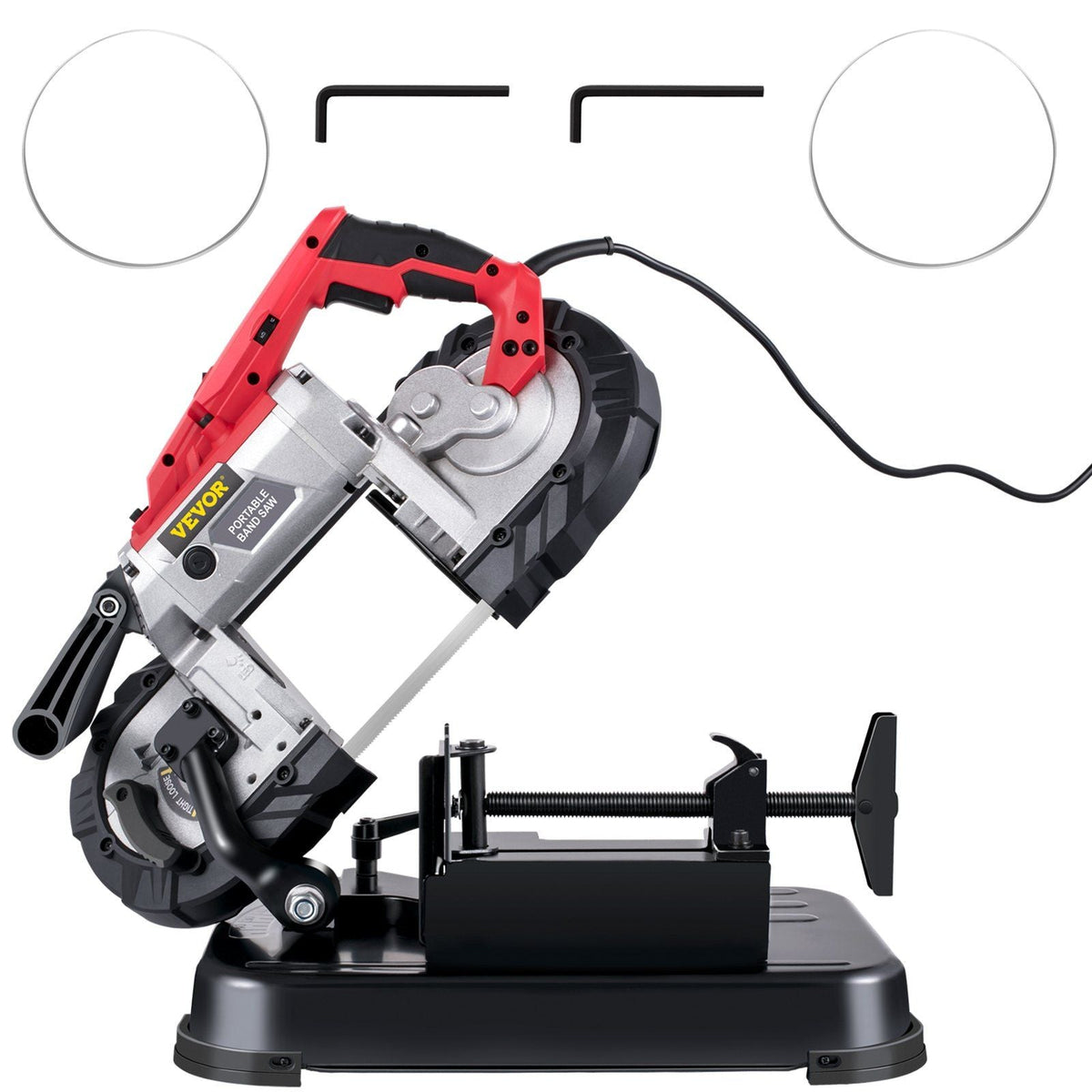 Portable Band Saw, 110V Removable Alloy Steel Base Cordless Band Saw, 5 Inch Cutting Capacity Hand held Band Saw,Variable Speed Portable Bandsaw, 10Amp Motor Deep Cut Band saw for Metal Wood
