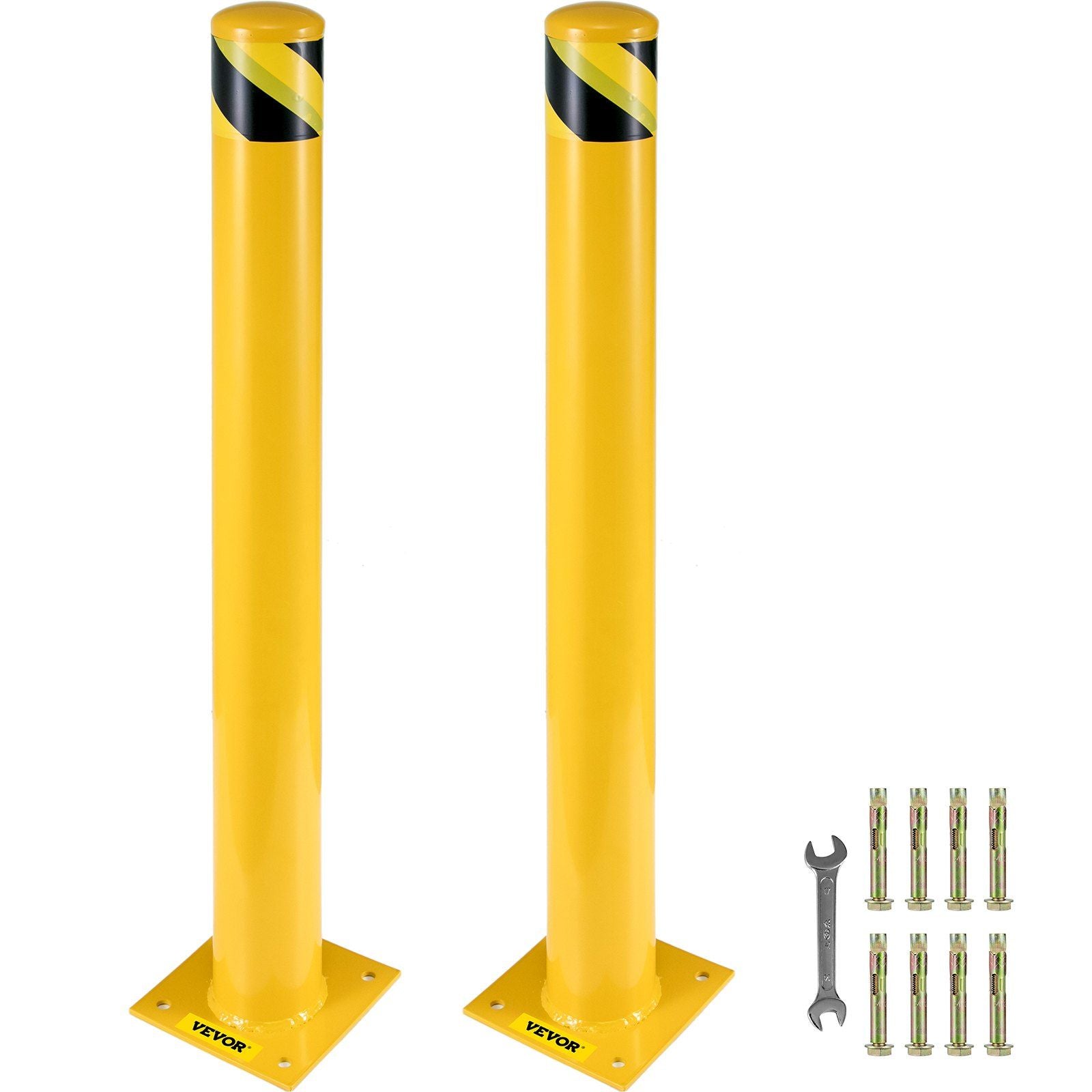 Safety Bollard, 36 Inch Height Bollard Post, 5.5 Inch Diameter Steel Pipe Safety Bollard Post, Yellow Steel Bollard, Steel Safety Bollard with 8 Anchor Bolts, Perfect for Traffic-Sensitive Area