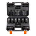 1/2" Drive Impact Socket Set, 9 Piece Deep Socket Set Metric 29-38mm, 6 Point Cr-Mo Alloy Steel for Auto Repair, Easy-to-Read Size Markings, Rugged Construction, Includes Storage Case