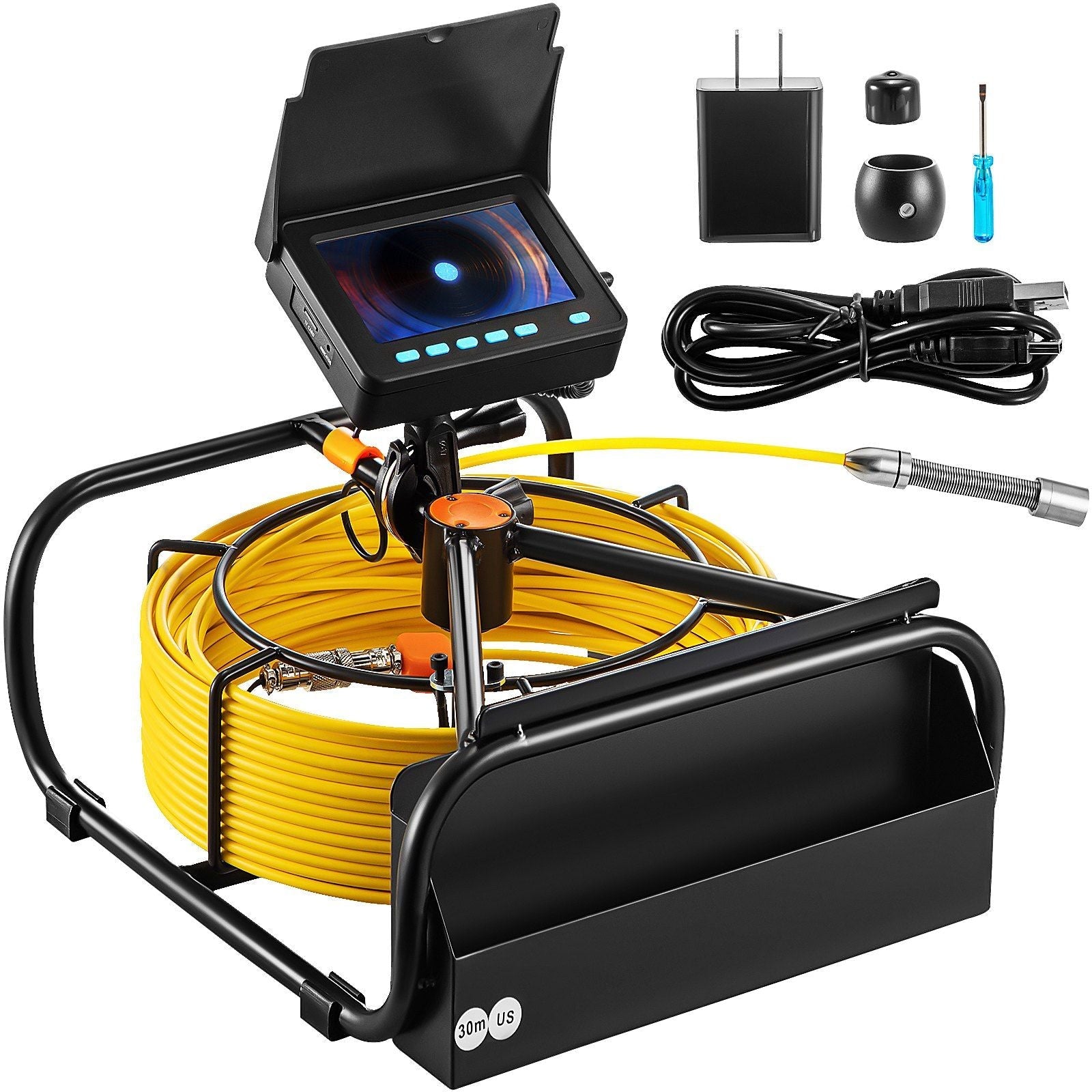 Sewer Camera, 98.4 ft/30 m, 4.3" Pipe Drain Inspection Camera with DVR Function and LED Lights, Waterproof IP68 Borescope, Industrial Endoscope for Home Wall Duct Drain Pipe Plumbing