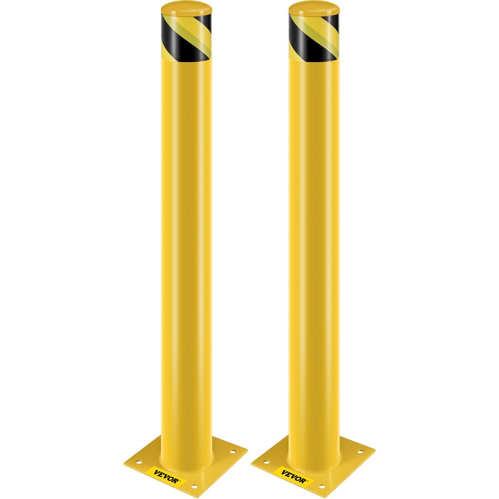 Safety Bollard, 42 Inch Height Bollard Post, 4.5 Inch Diameter Steel Pipe Safety Bollard Post, Yellow Steel Bollard, Steel Safety Bollard with 8 Anchor Bolts, Perfect for Traffic-Sensitive Area