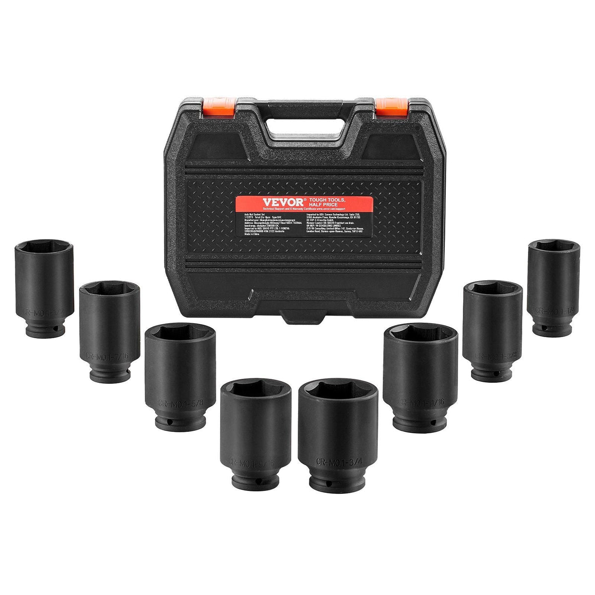 Axle Nut Impact Socket Set 1/2" Drive Deep 6-Point 8PCS SAE Nut Socket