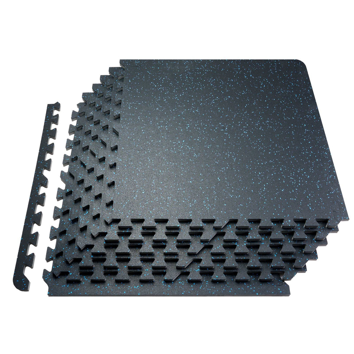 25 PCS 0.56" Thick Gym Floor Mats, 24"x24" EVA Foam & Rubber Top Interlocking Workout Mats with 100 sq.ft Coverage, Waterproof Exercise Puzzle Flooring for Gym, Home, Basement, Black & Blue