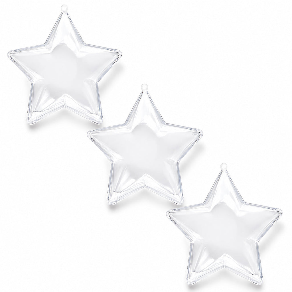 Set of 3 Openable Fillable Clear Plastic Star Christmas Ornaments DIY Craft 3.5 Inches