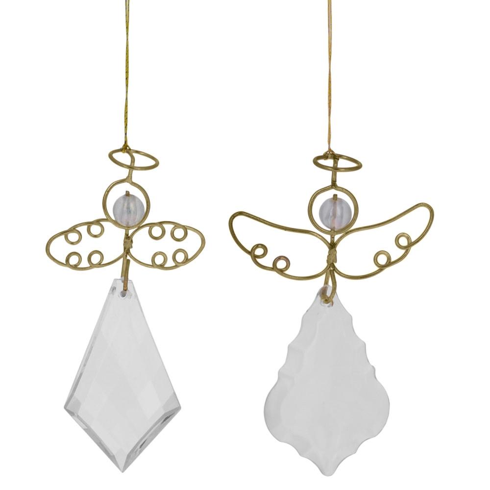 Set of 2 Clear Plastic Angels with Golden Wings Christmas Ornaments 3 Inches