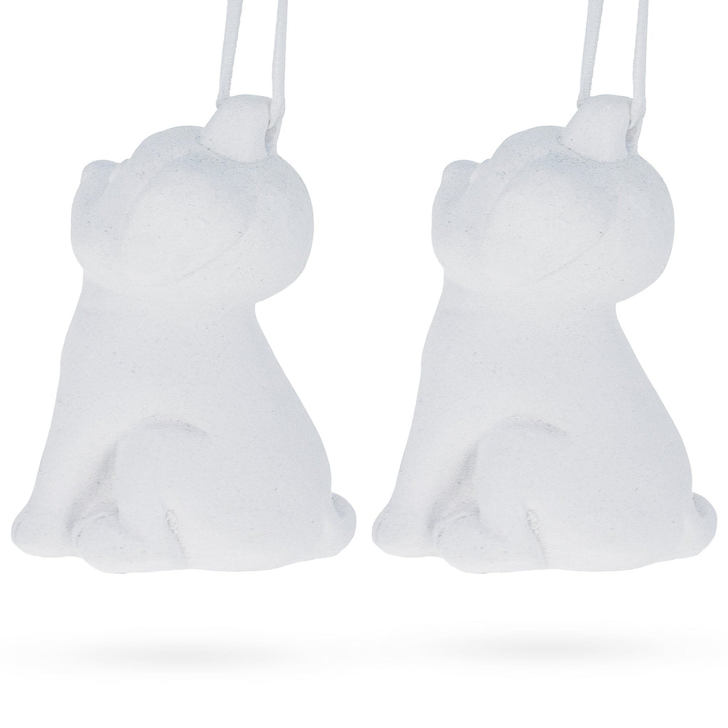 Set of 2 Blank Unfinished White Plaster Dog Christmas Ornaments DIY Craft 3.25 Inches