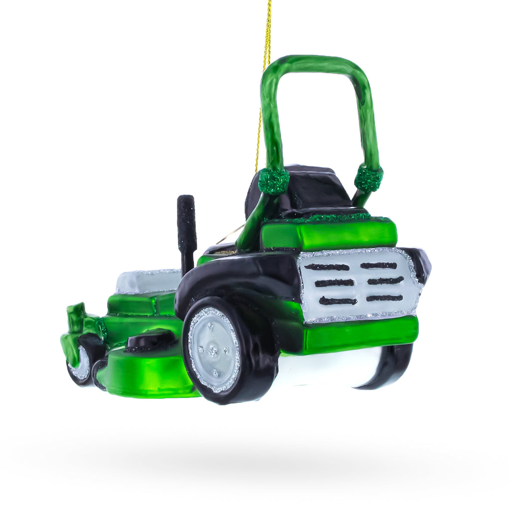 Riding Lawn Mower Glass Christmas Ornament