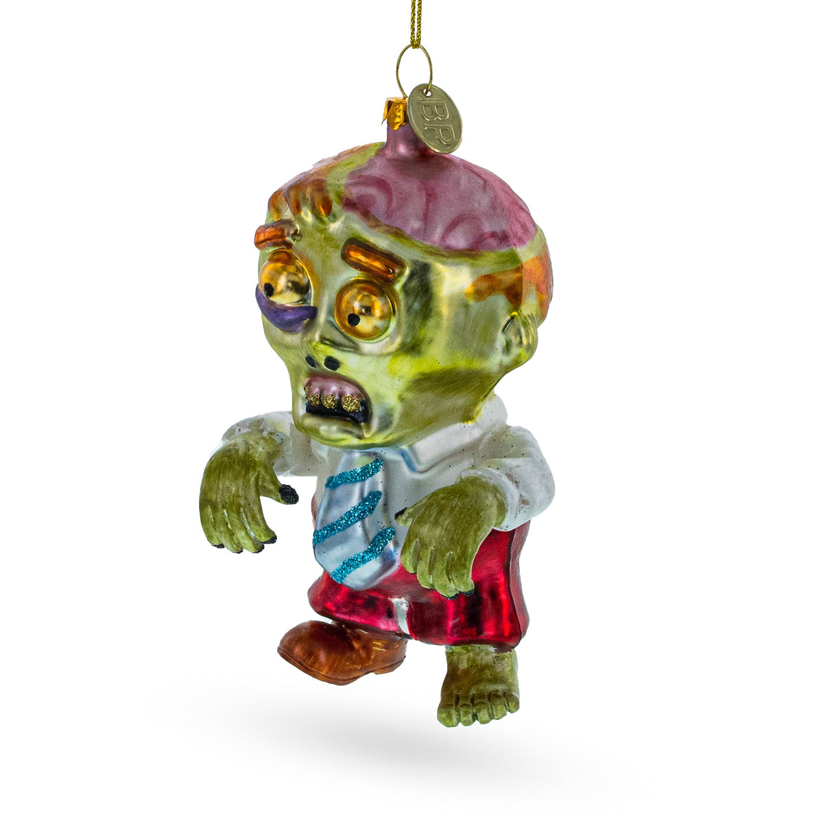 Walking Zombie Glass Christmas Ornament