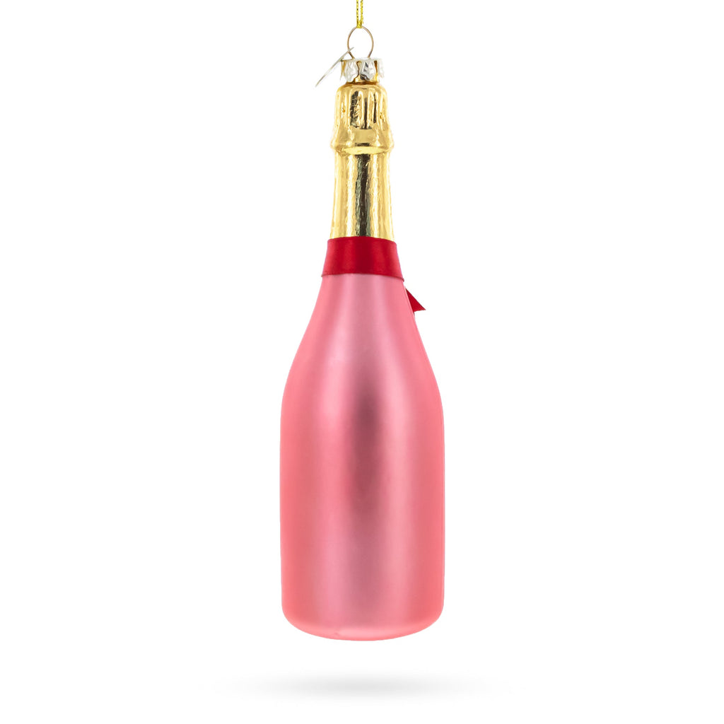 Rose Sparling Wine Bottle Glass Christmas Ornament