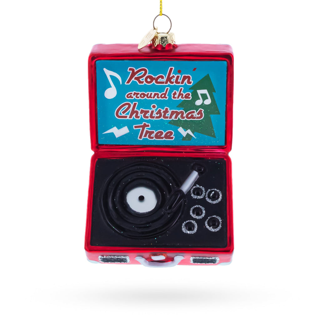 Retro Record Vinyl Player Glass Christmas Ornament